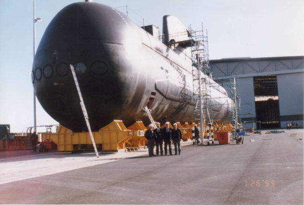 Planning team in front of the first submarine